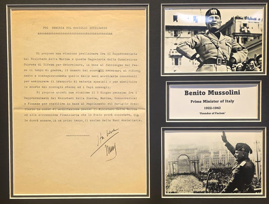 Benito Mussolini, Former Italian WWII Fascist Dictator, Hand Signed Letter Presentation & COA