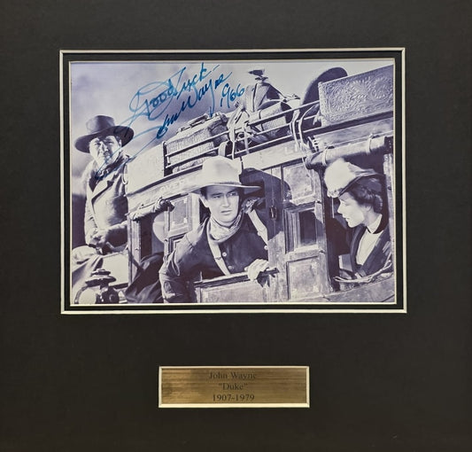 John Wayne, Hand Signed 'Stagecoach' Professionally Framed 32cm x 32cm Photo & COA