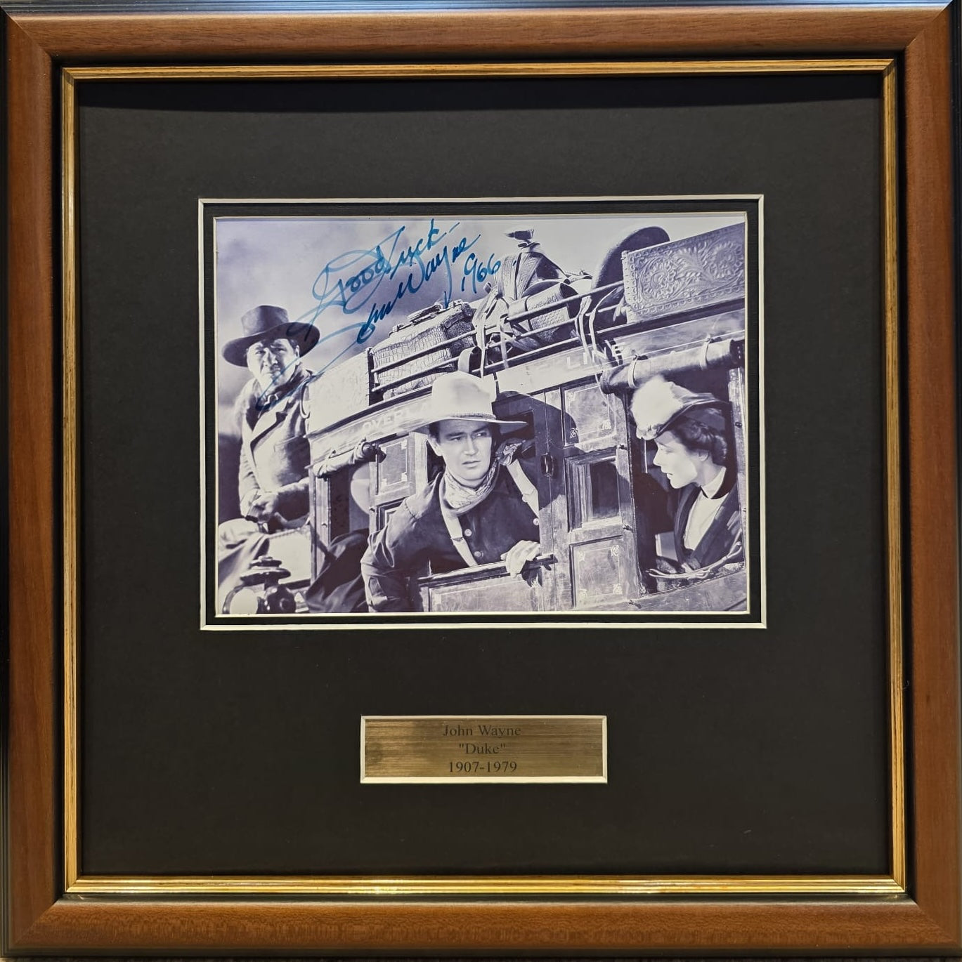 John Wayne, Hand Signed 'Stagecoach' Professionally Framed 32cm x 32cm Photo & COA