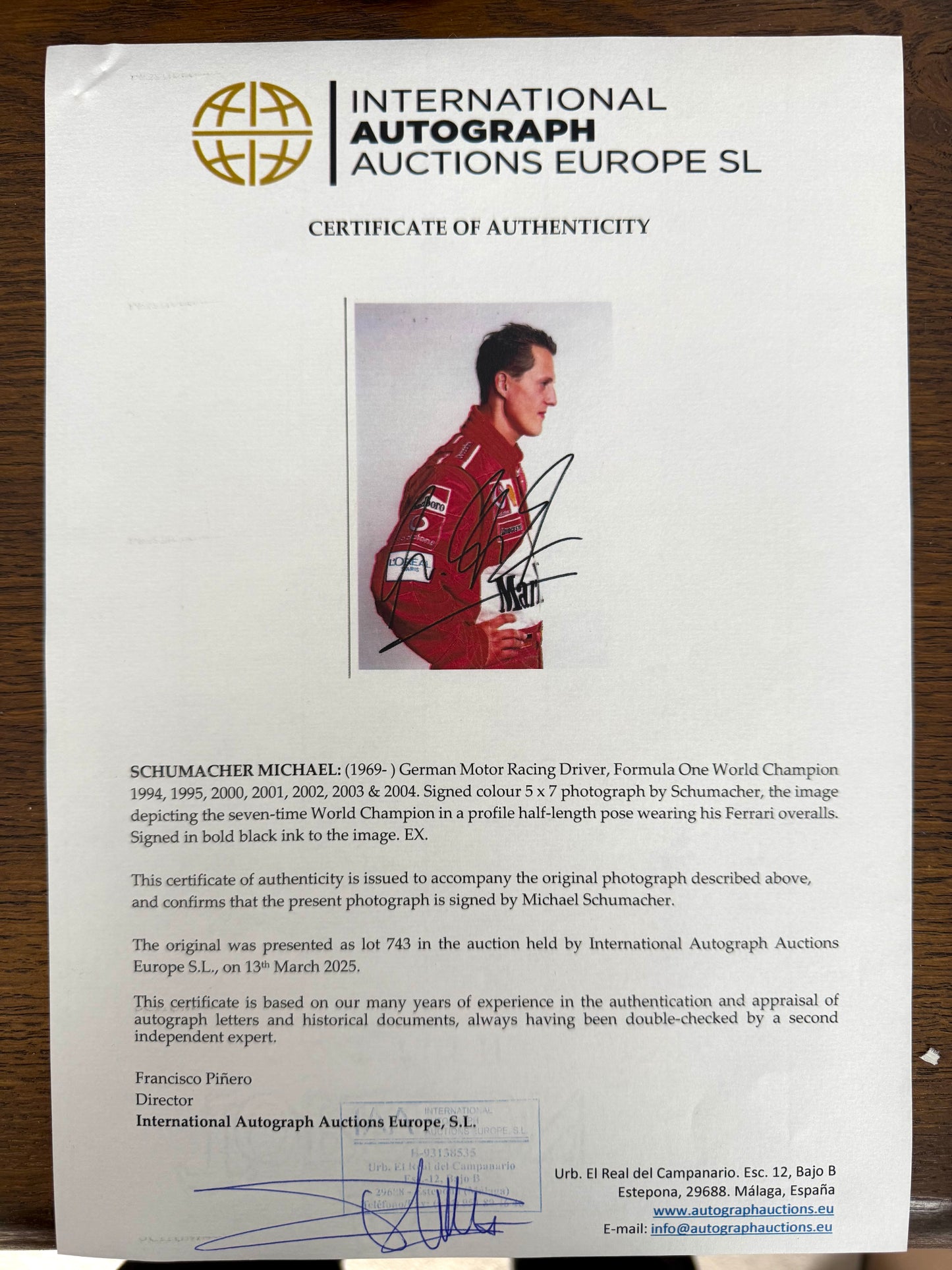 Michael Schumacher, F1 Legend, Hand Signed Framed Photo Presentation With COA