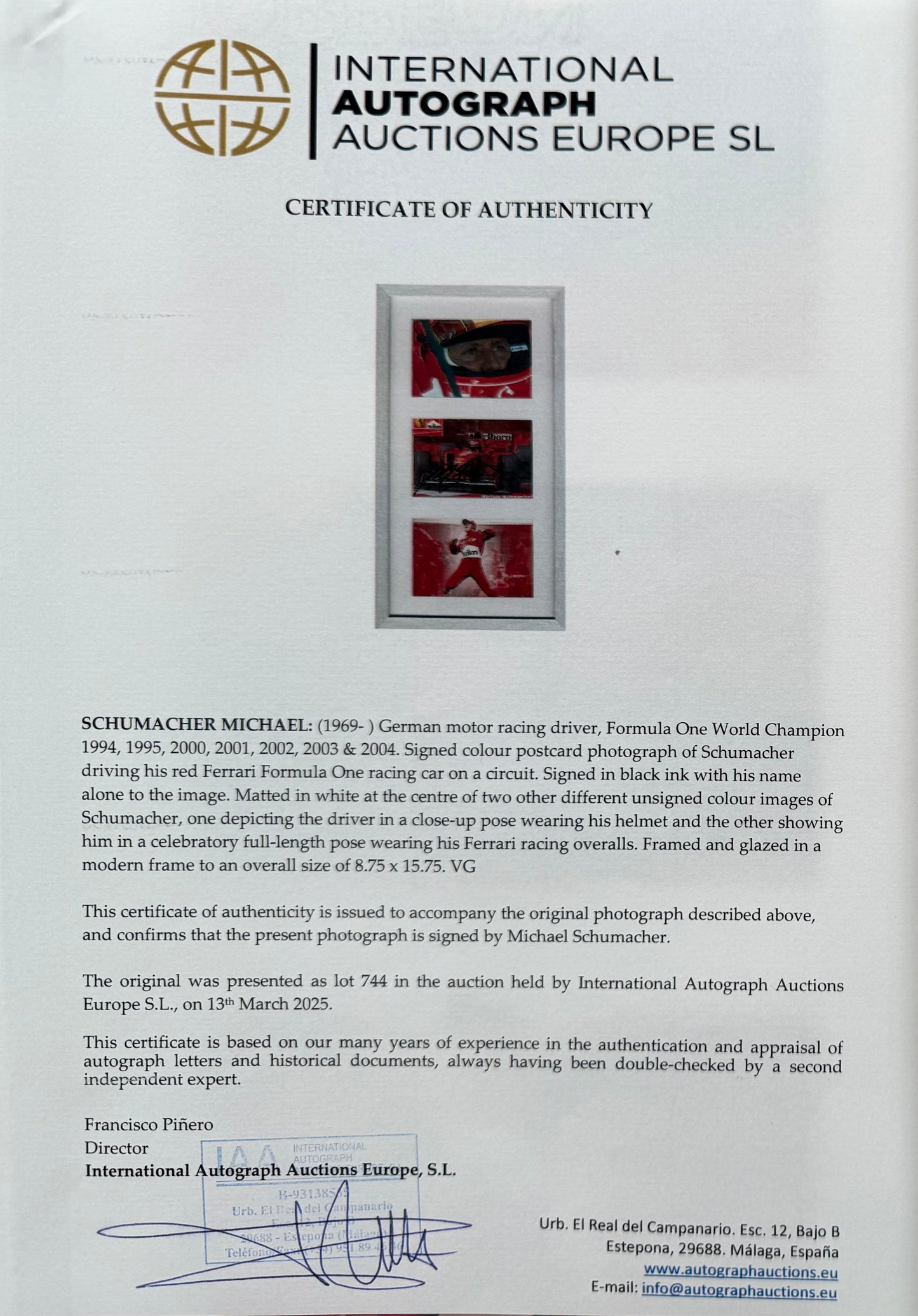 Michael Schumacher, F1 Legend, Hand Signed Framed Photo Presentation With COA