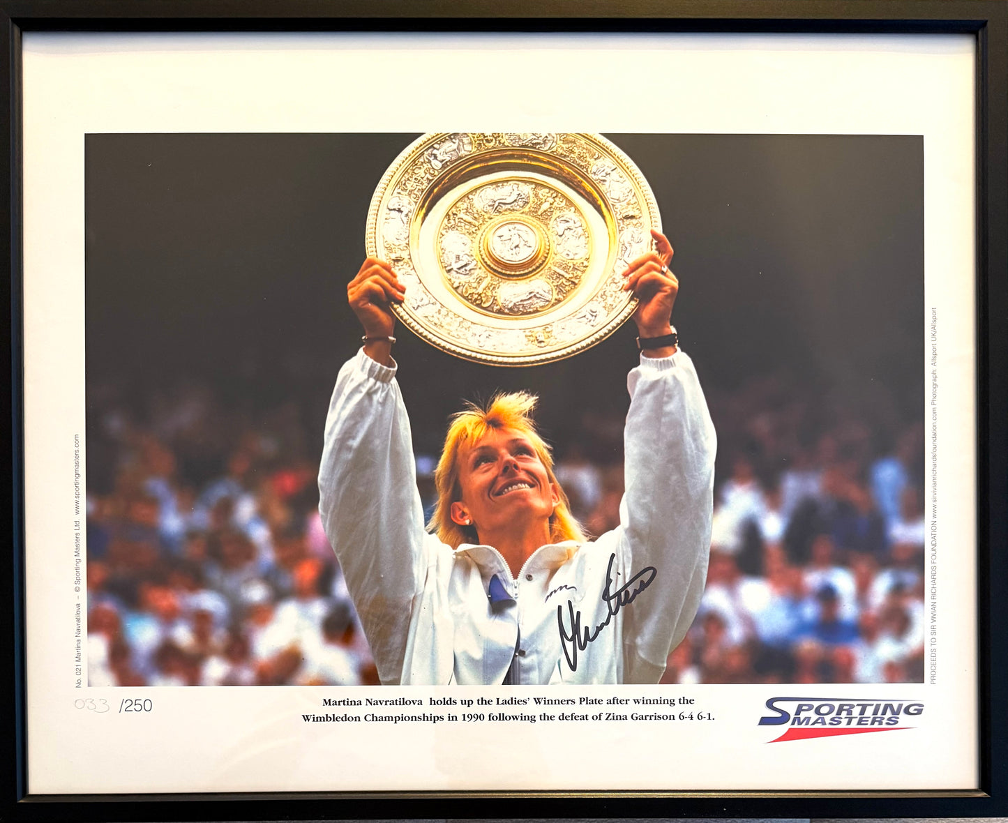 Martina Navratilova, Tennis Legend, 100% Hand Signed Framed 50x40cm Ltd. Edition Photo & COA