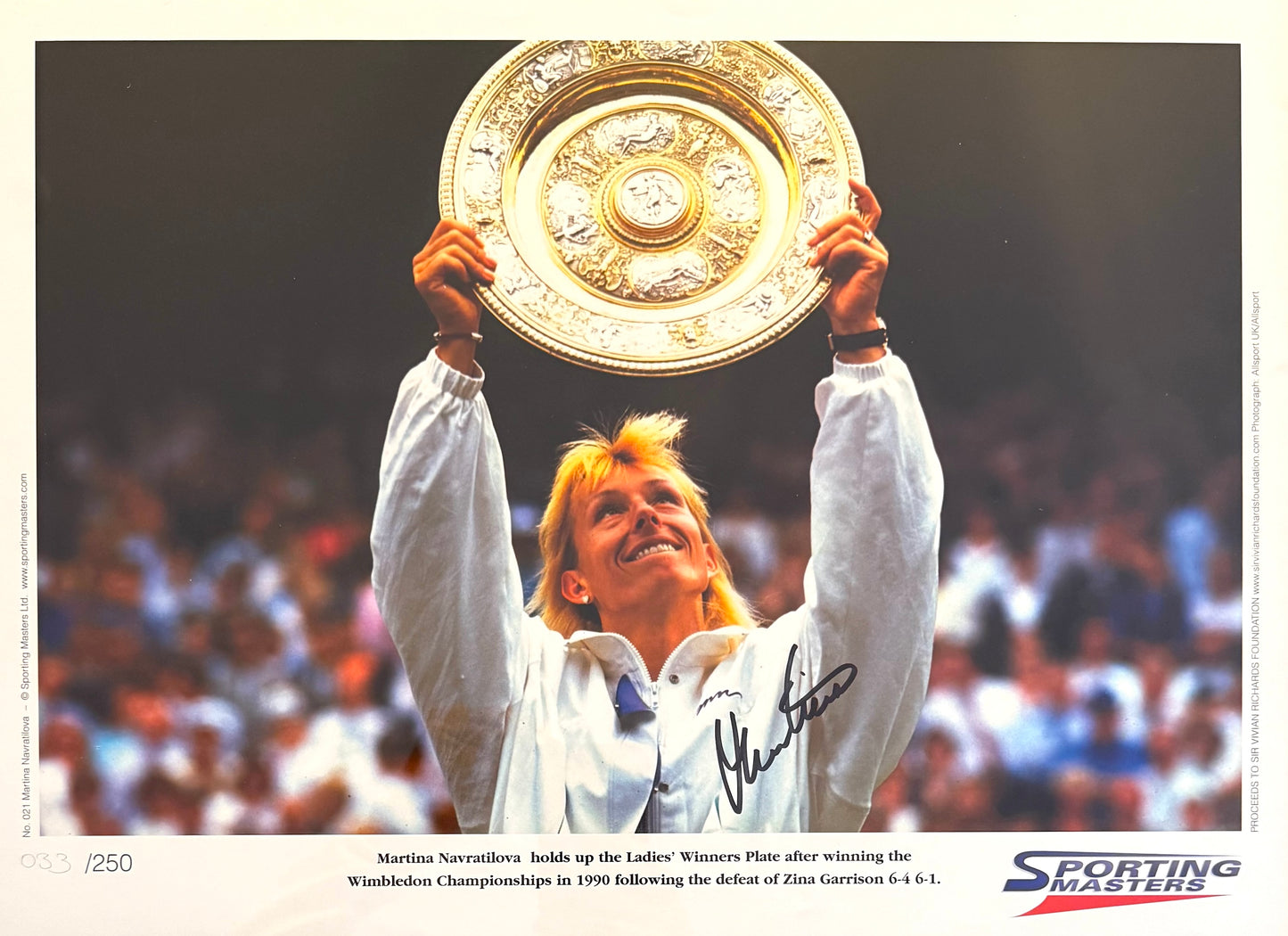 Martina Navratilova, Tennis Legend, 100% Hand Signed Framed 50x40cm Ltd. Edition Photo & COA