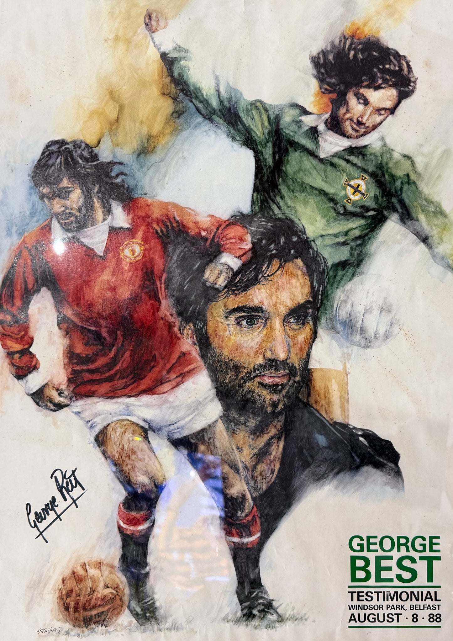 George Best, Manchester United Legend, Stunning Hand Signed Testimonial Poster & COA