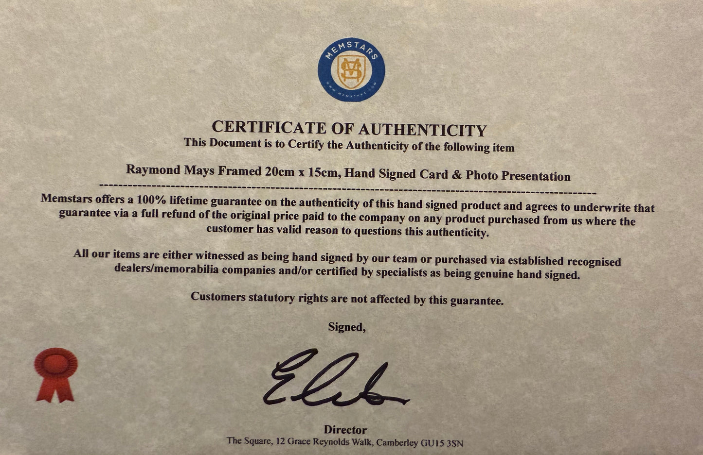 Raymond Mays, Grand Prix Driver/Principle, Hand Signed Card Presentation With COA