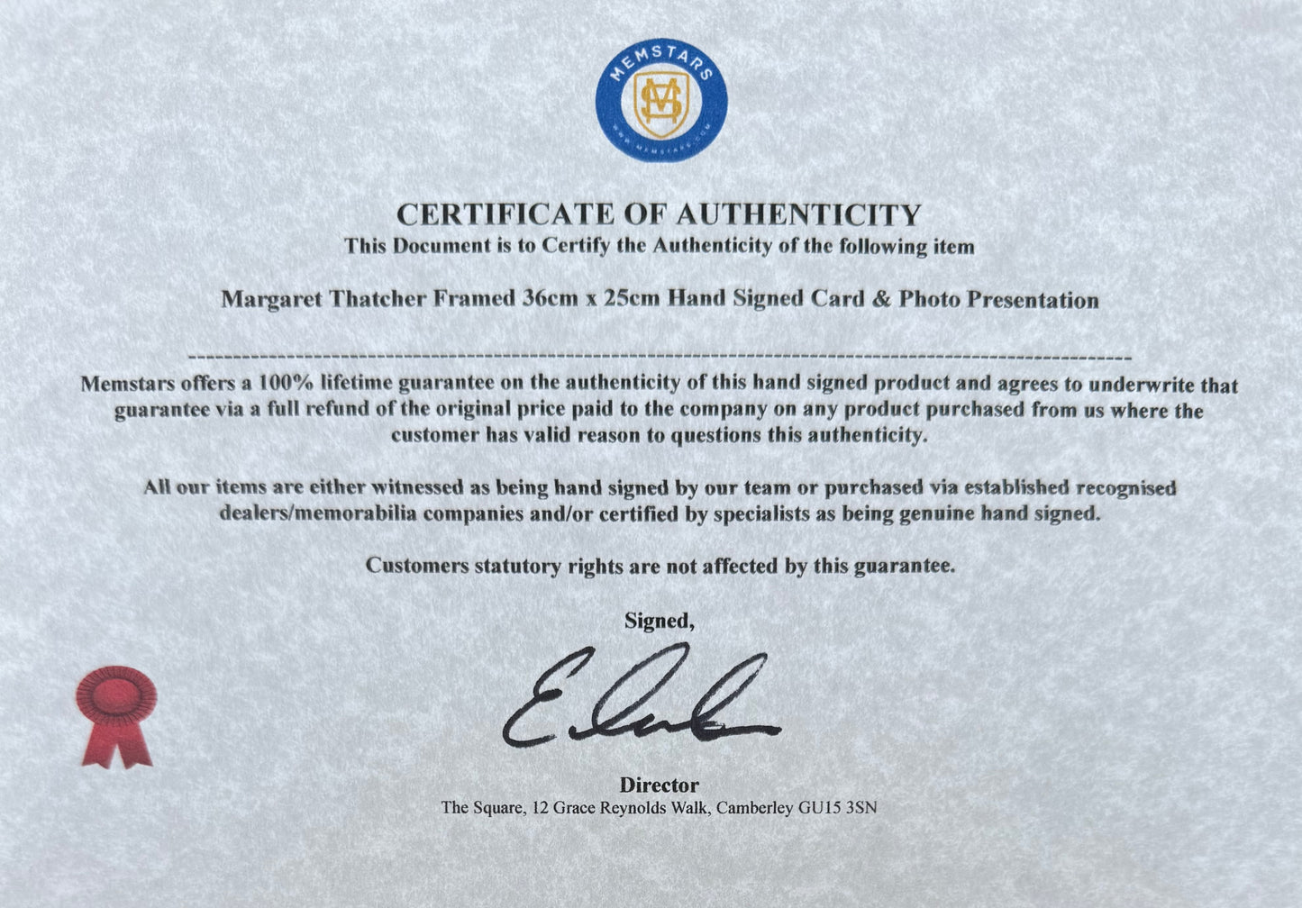 Margaret Thatcher British Prime Minister Hand Signed Card, Photo Presentation & COA