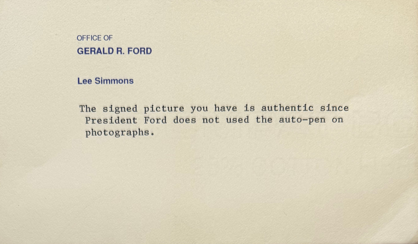 Gerald Ford, Former President, Hand Signed Photo Presentation & AFTAL Member COA