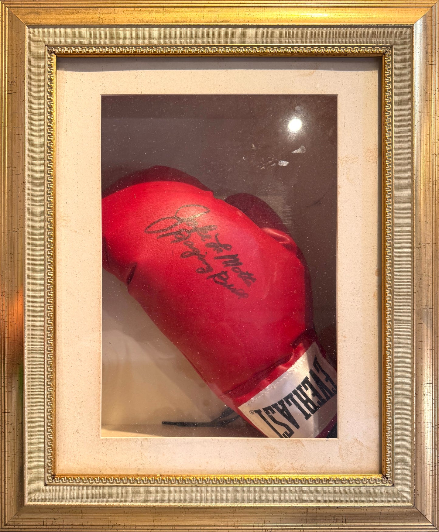 Jake LaMotta, Hand Signed Boxing Glove Presentation, 35cm x 20cm Framed & COA