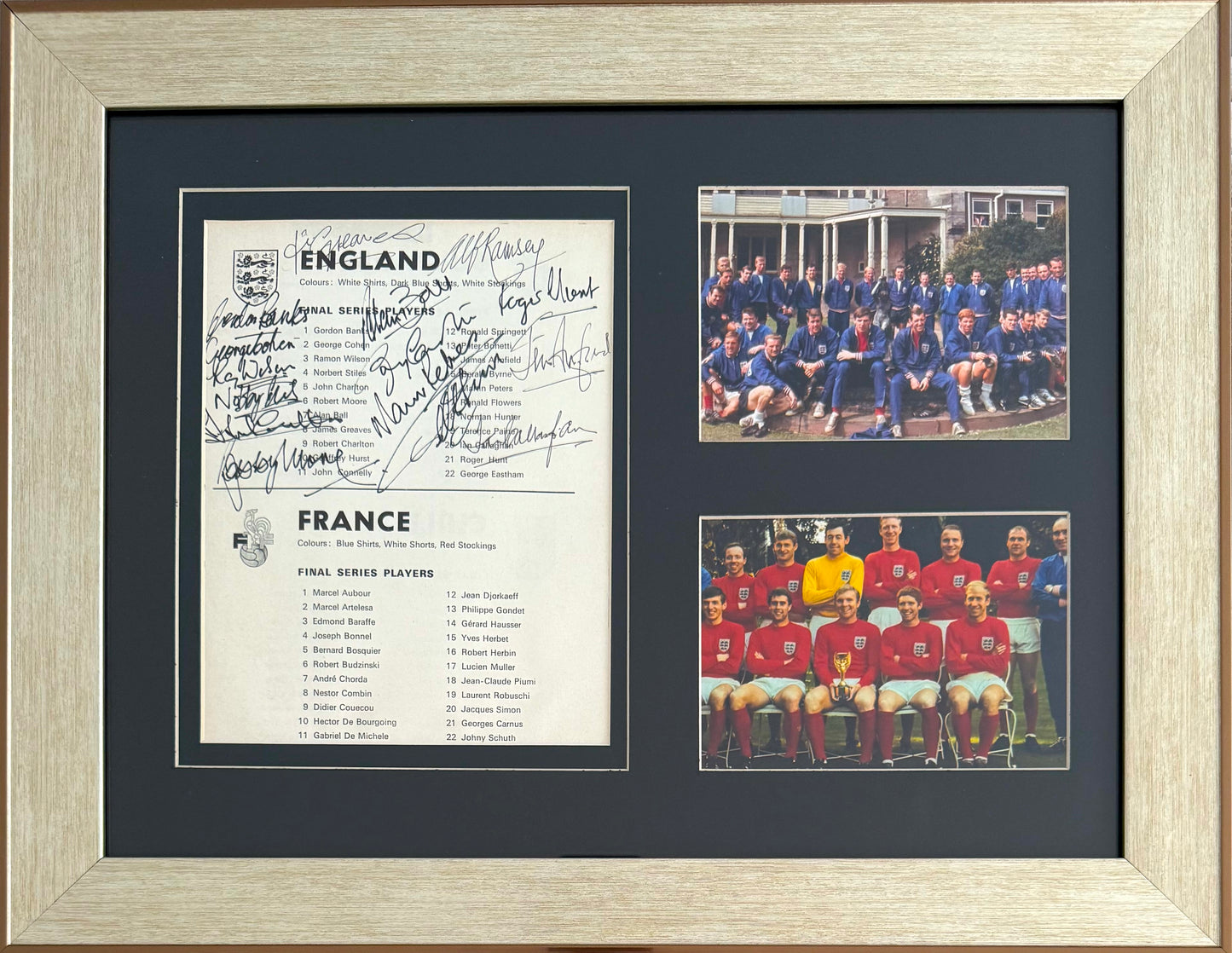 England 1966 SUPER RARE Multi-Hand Signed, Including Moore and Ramsey, Photo Presentation & COA