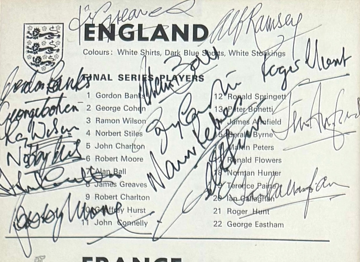 England 1966 SUPER RARE Multi-Hand Signed, Including Moore and Ramsey, Photo Presentation & COA