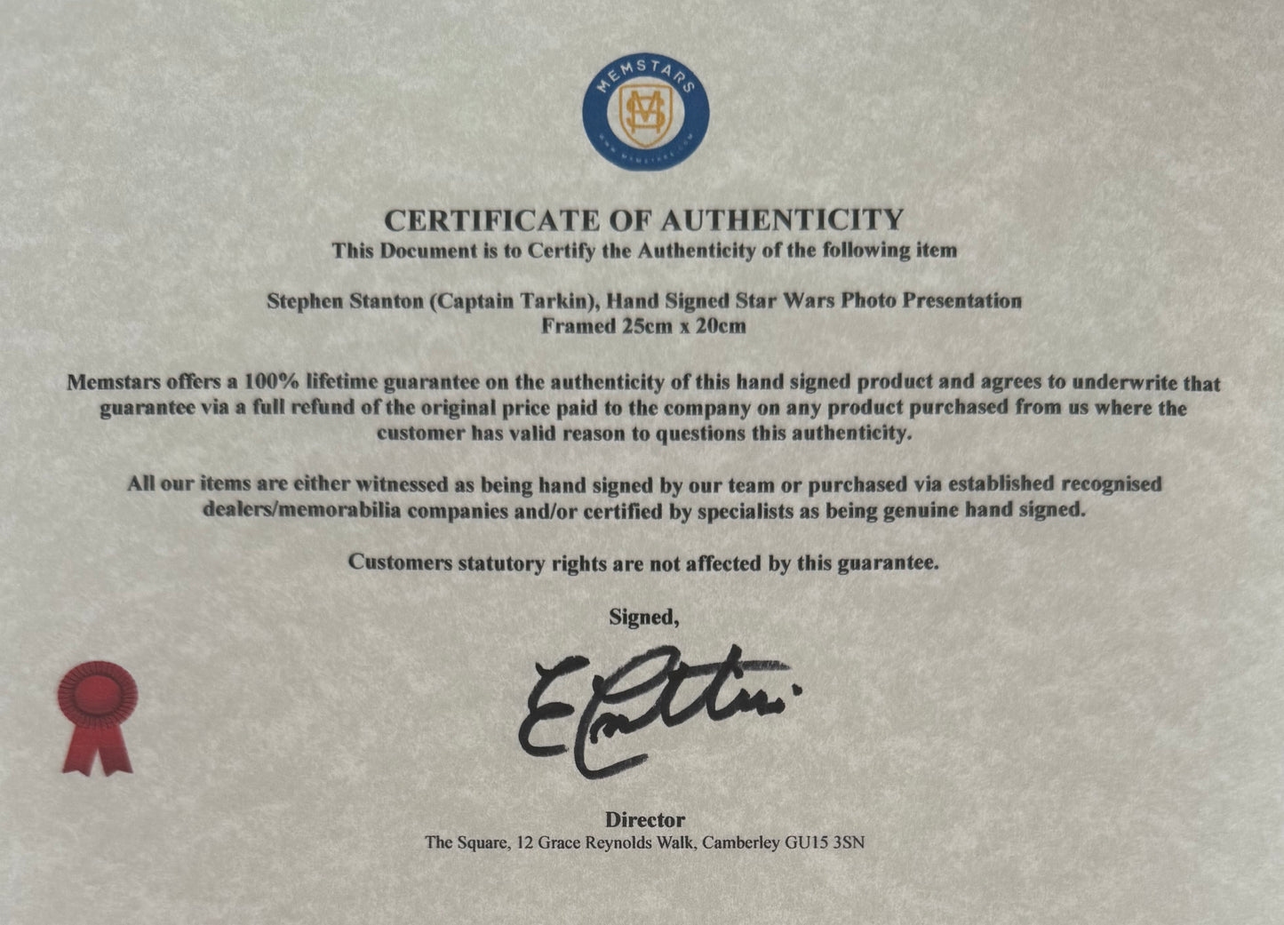 Stephen Stanton, Star Wars Captain Tarkin, The Clone Wars Hand Signed Framed Photo & COA