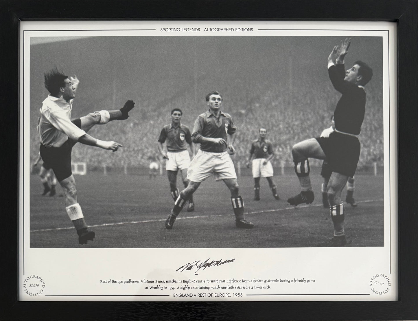 Nat Lofthouse, Bolton Wanderers Legend, Hand Signed Limited Edition Print & AFTAL COA