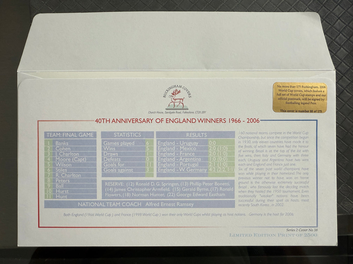 Pele - Hand Signed Framed Limited Edition 'Buckingham' FDC (First Day Cover) Presentation COA