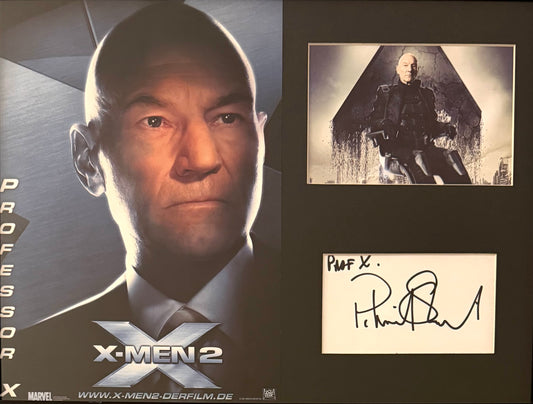 Patrick Stewart, X-Men Hand Signed Framed Mounted Card & Original Publicity Photo & COA