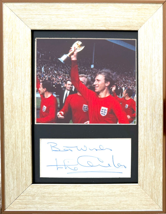 Sir Jack Charlton Hand Signed Card & Photo Presentation with COA