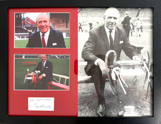 Sir Matt Busby, Manchester United Legend, Hand Signed Card with Photo Presentation & COA