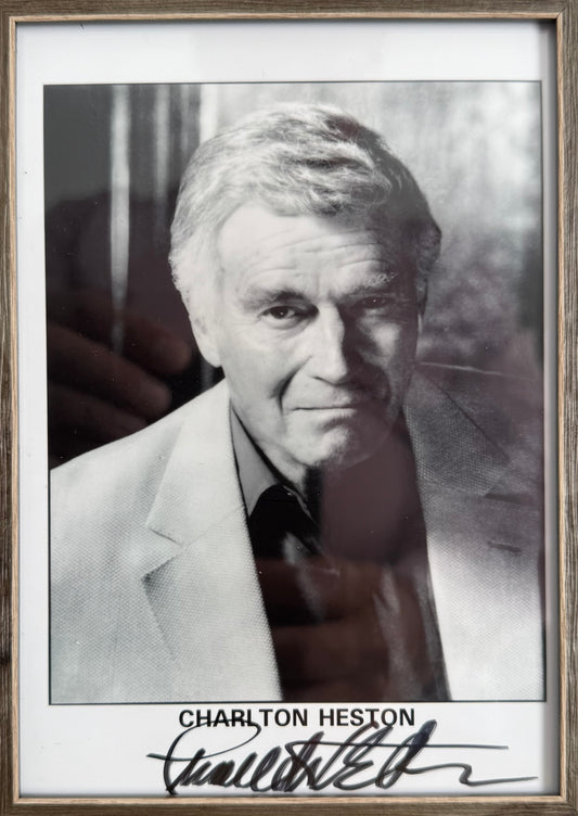 Charlton Heston, Hand Signed Original Publicity Photo, & AFTAL Member COA