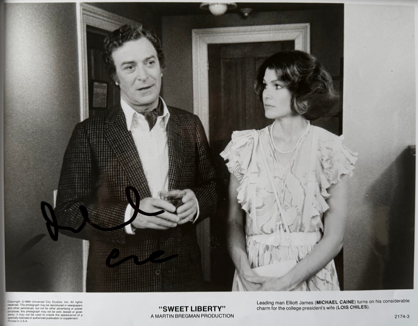 Michael Caine, Hand Signed 'Sweet Liberty' Original Film Photo & AFTAL Member COA