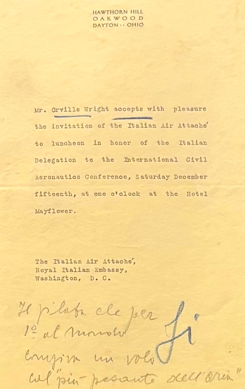 Orville Wright, The 'Wright Brothers' Aviators, Hand Signed Letter With COA