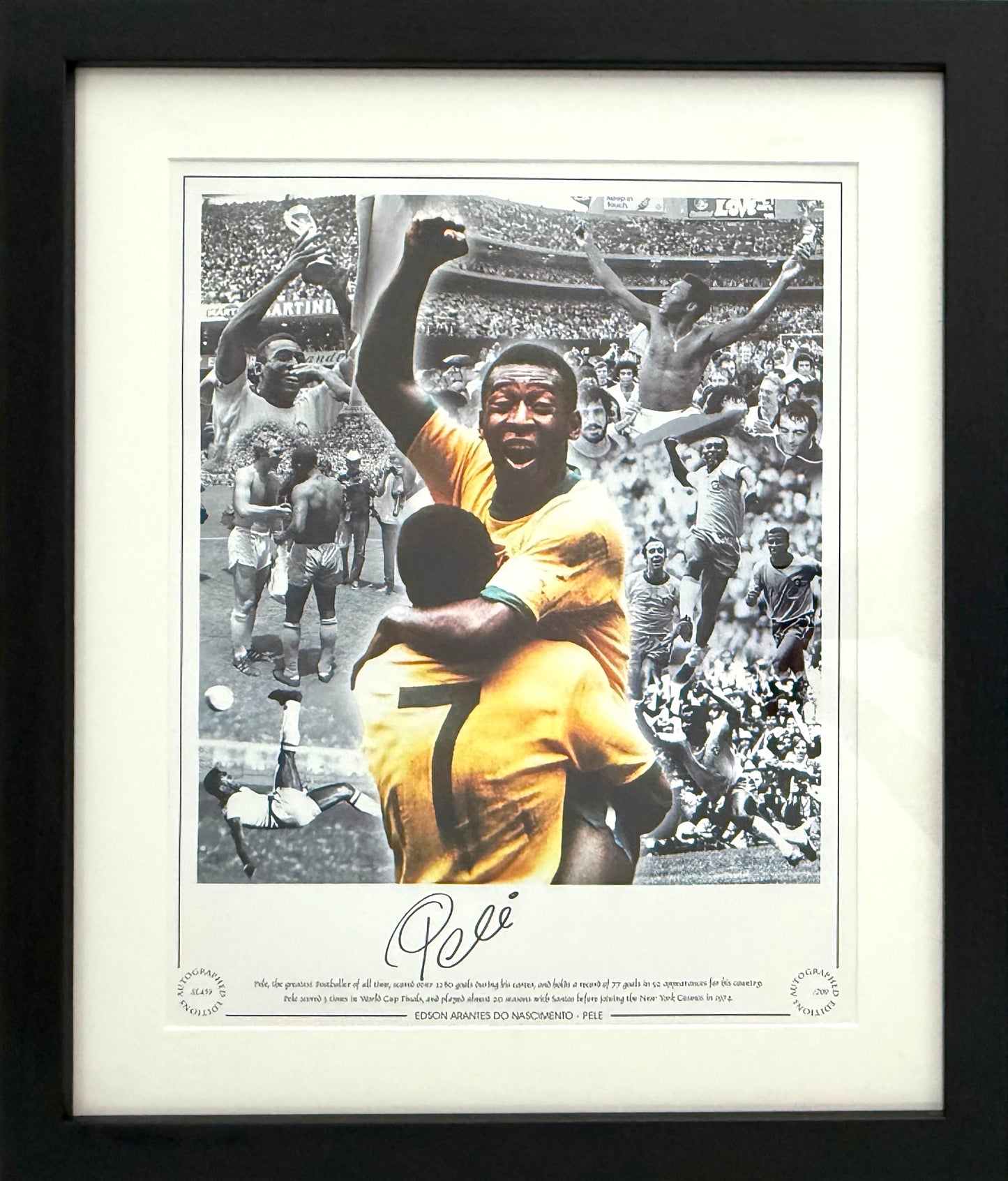 Pele - Hand Signed Large Framed 65cm x 55cm Limited Edition Montage & COA