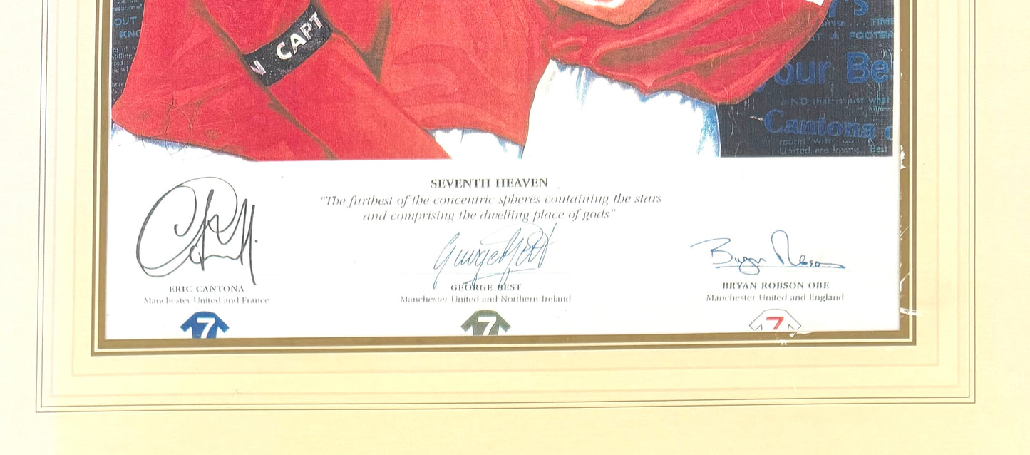 George Best, Bryan Robson, Eric Cantona, Manchester United Legends, Stunning Hand Signed Limited Edition Print& & COA