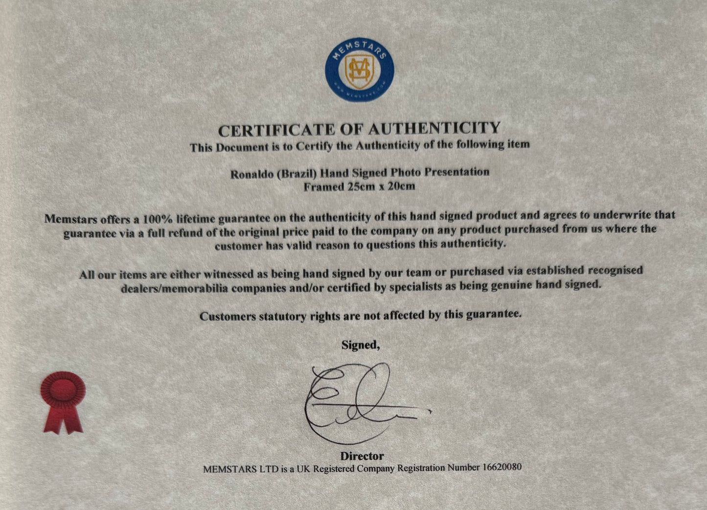 Ronaldo, Real Madrid, Brazilian Legend, Guaranteed Hand Signed Photo & COA