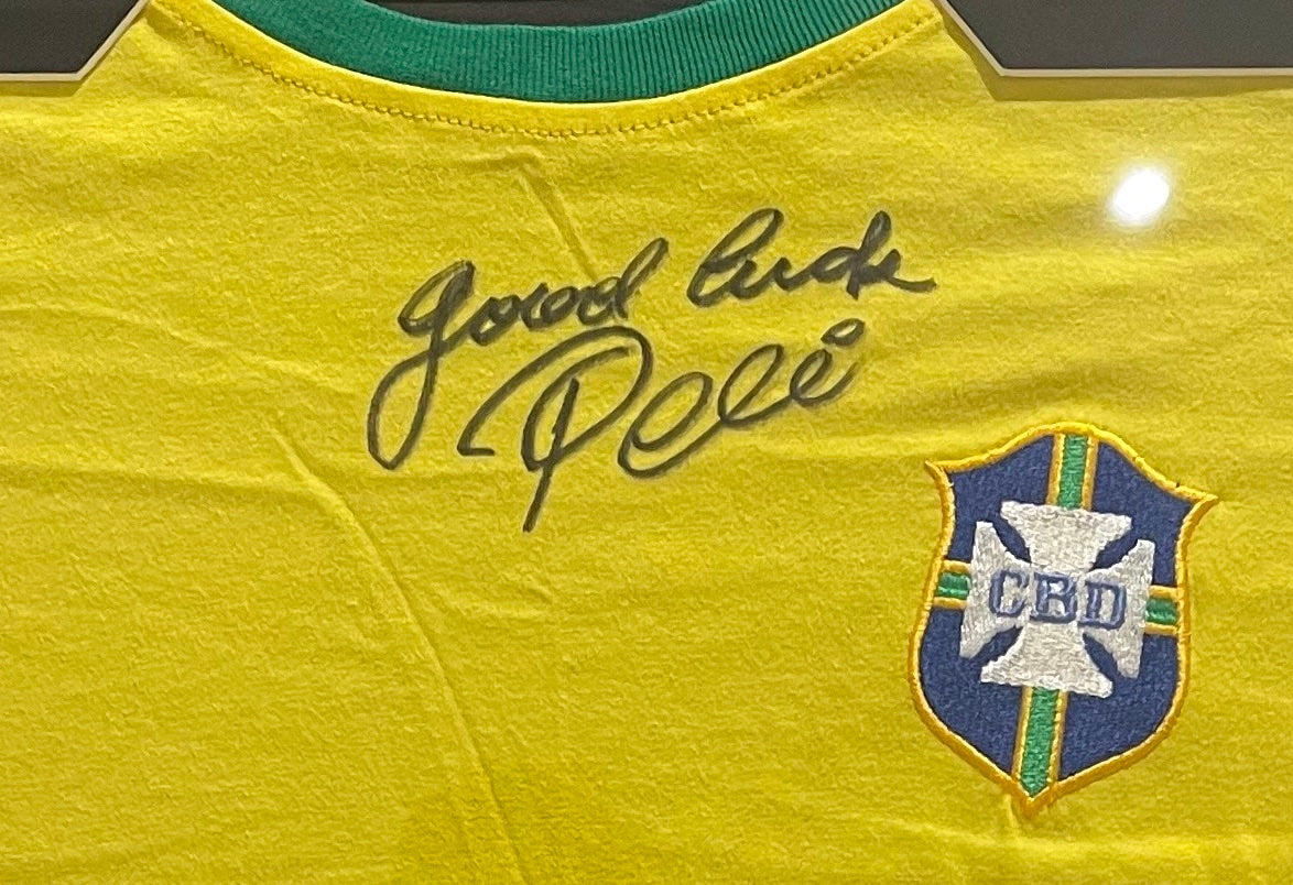 Pele, Hand Signed Framed Brazil Shirt With COA