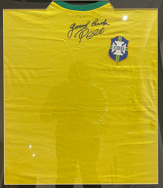 Pele, Hand Signed Framed Brazil Shirt With COA