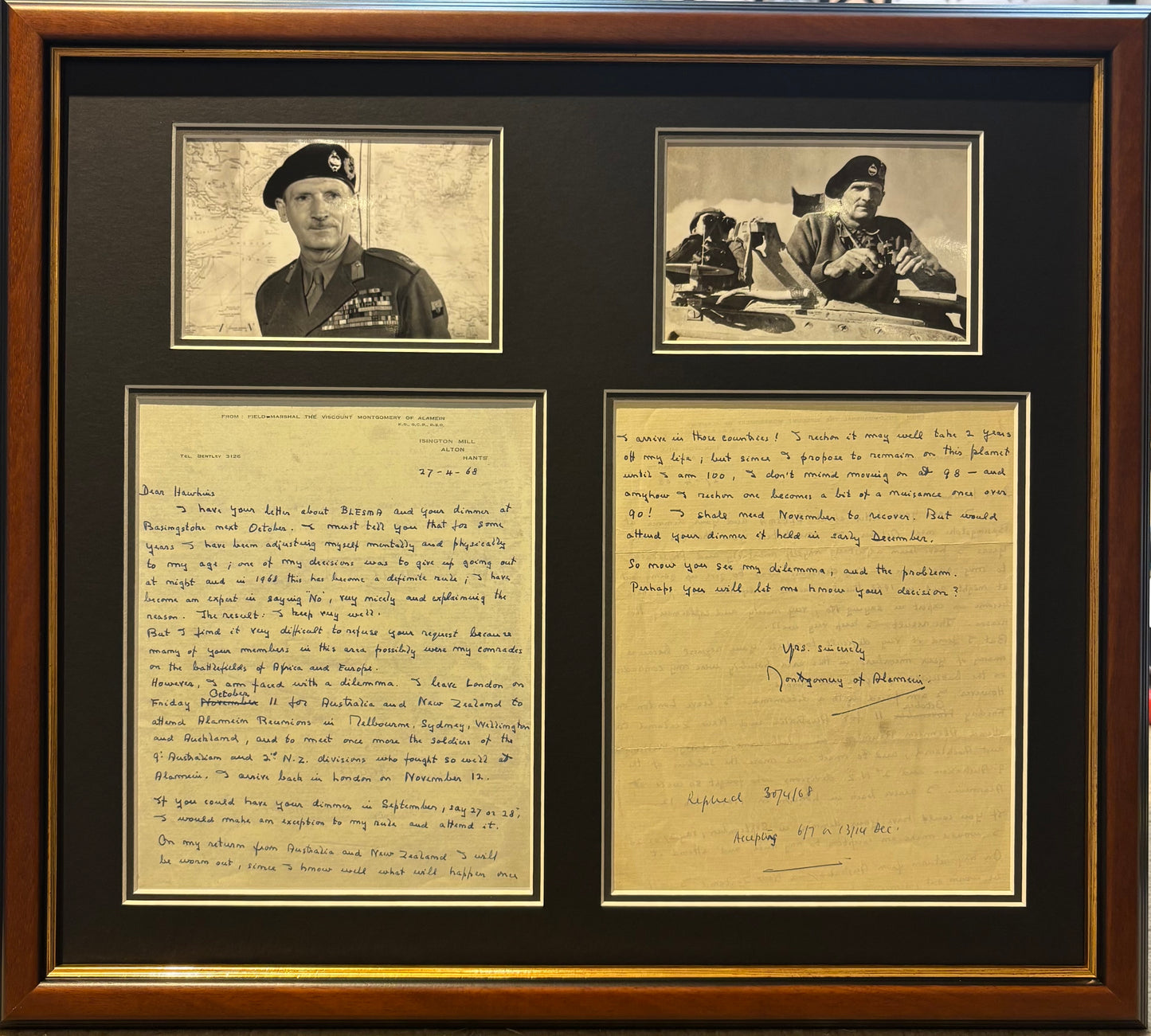 Viscount Montgomery of Alamein, 'Monty' Hand Signed Letter Presentation & COA