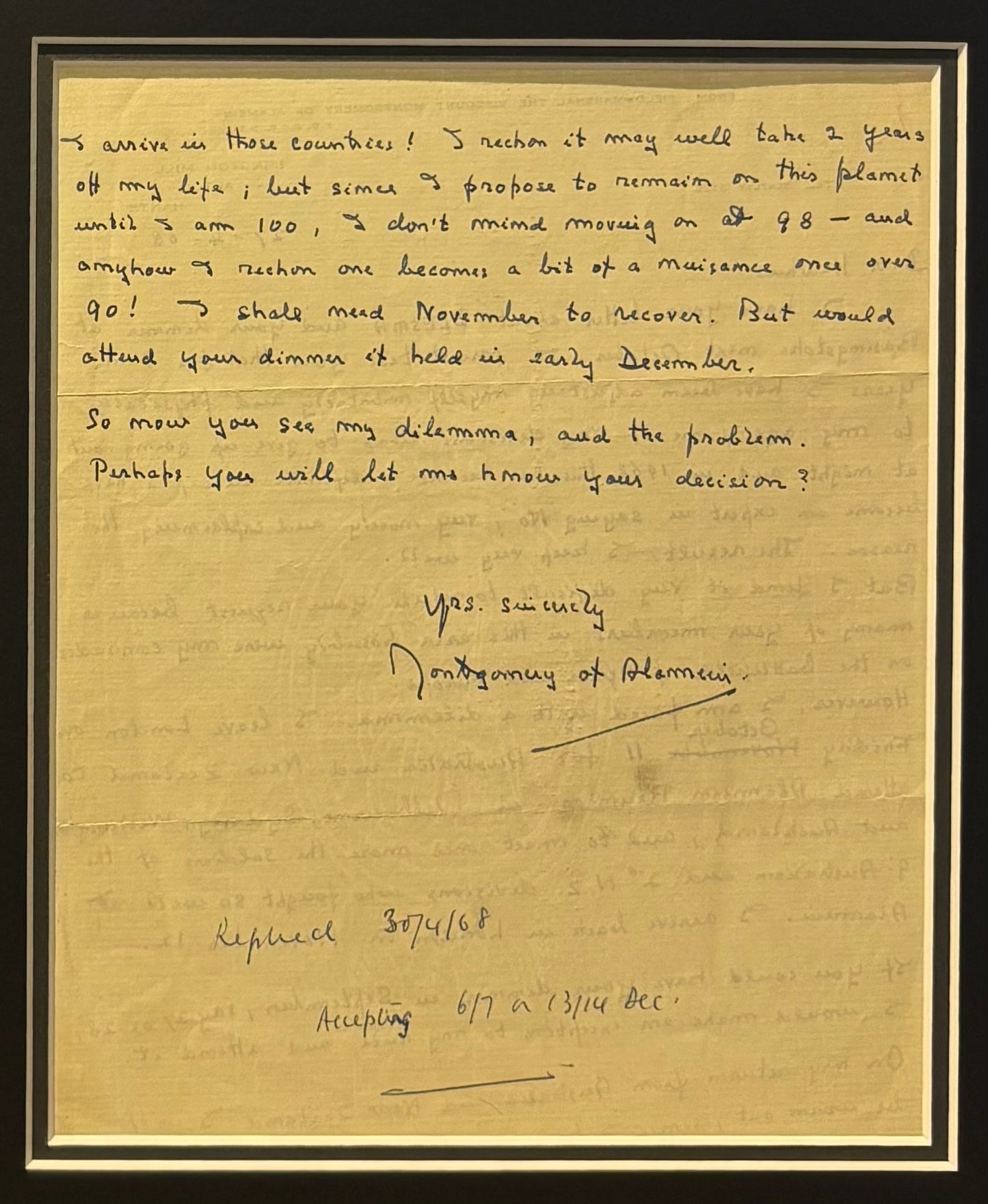 Viscount Montgomery of Alamein, 'Monty' Hand Signed Letter Presentation & COA
