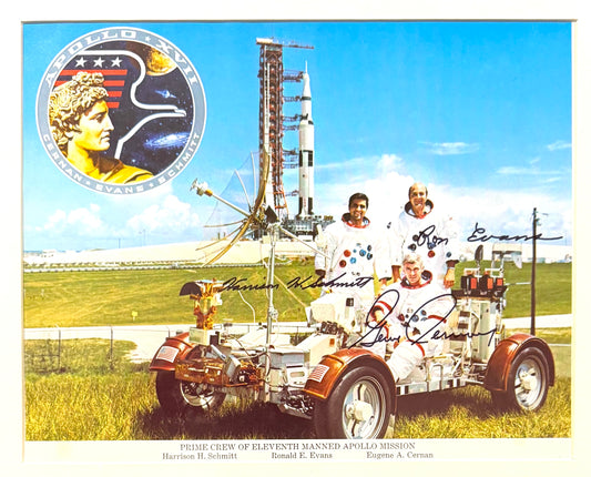 Apollo 17, Full Crew Hand Signed Framed Mounted Original NASA Photo & COA