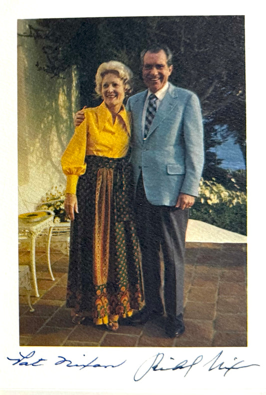 Richard Nixon Hand Signed (Along With Wife Pat) Framed 17x12cm Photocard & COA