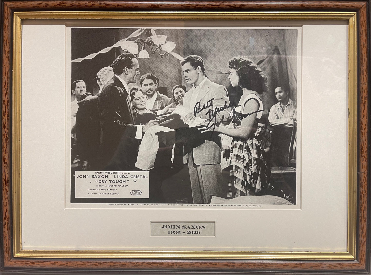 JOHN SAXON ACTOT HAND SIGNED FILM PHOTO WITH AFTAL COA