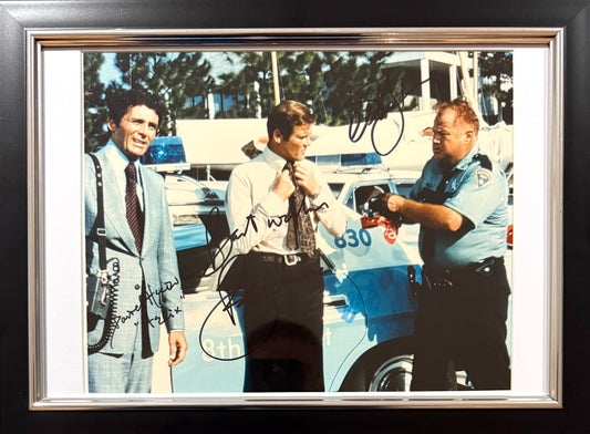 Roger Moore, David Hedison, Clifton James, '007' James Bond Hand Signed Framed Photo & COA