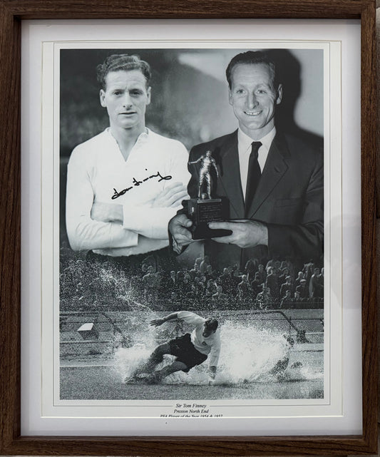 Tom Finney, PNE England Legend, Hand Signed Framed Photo & AFTAL COA