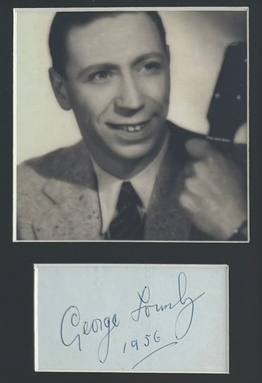 George Formby, Hand Signed Framed Mounted Card & Original Publicity Photo & COA