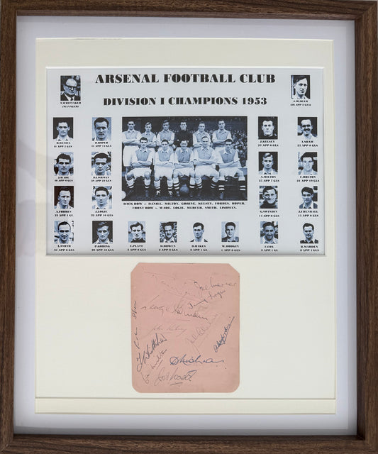 Arsenal FC 1953 Multi-Hand Signed Card Presentation (35cm x 25cm) With COA