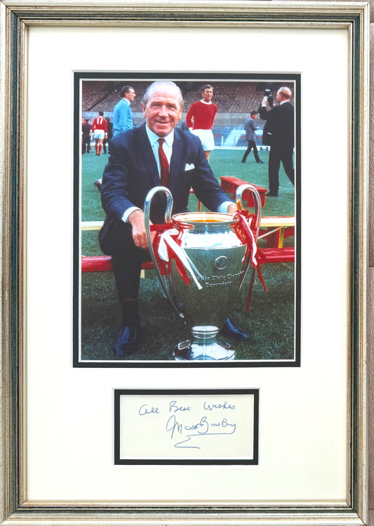 Sir Matt Busby, Manchester United Legend, Hand Signed Card with Photo Presentation & COA