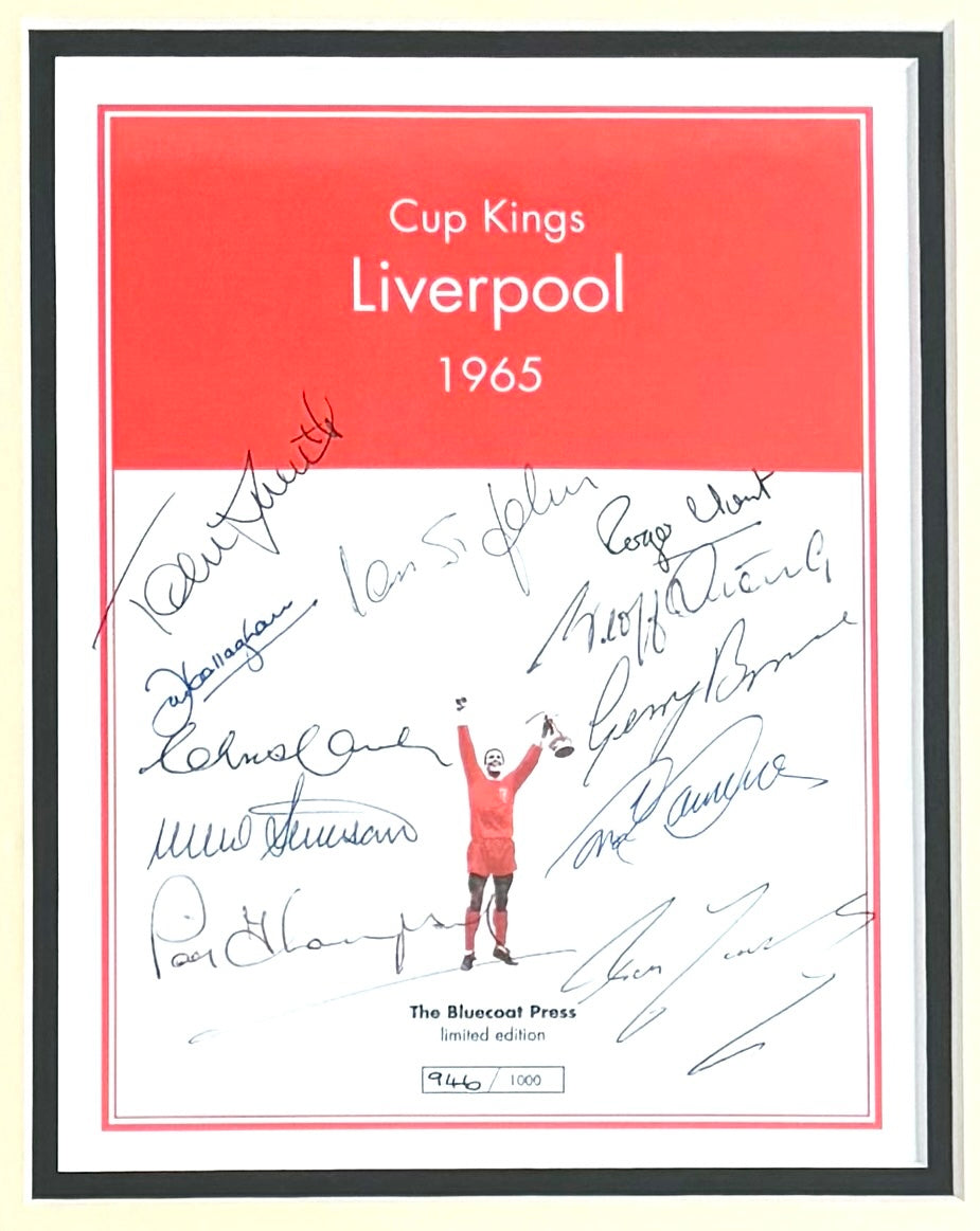 Liverpool FC 1965 FA Cup Winners Multi-Hand Signed Book Page Presentation (80cm x 40cm) With COA