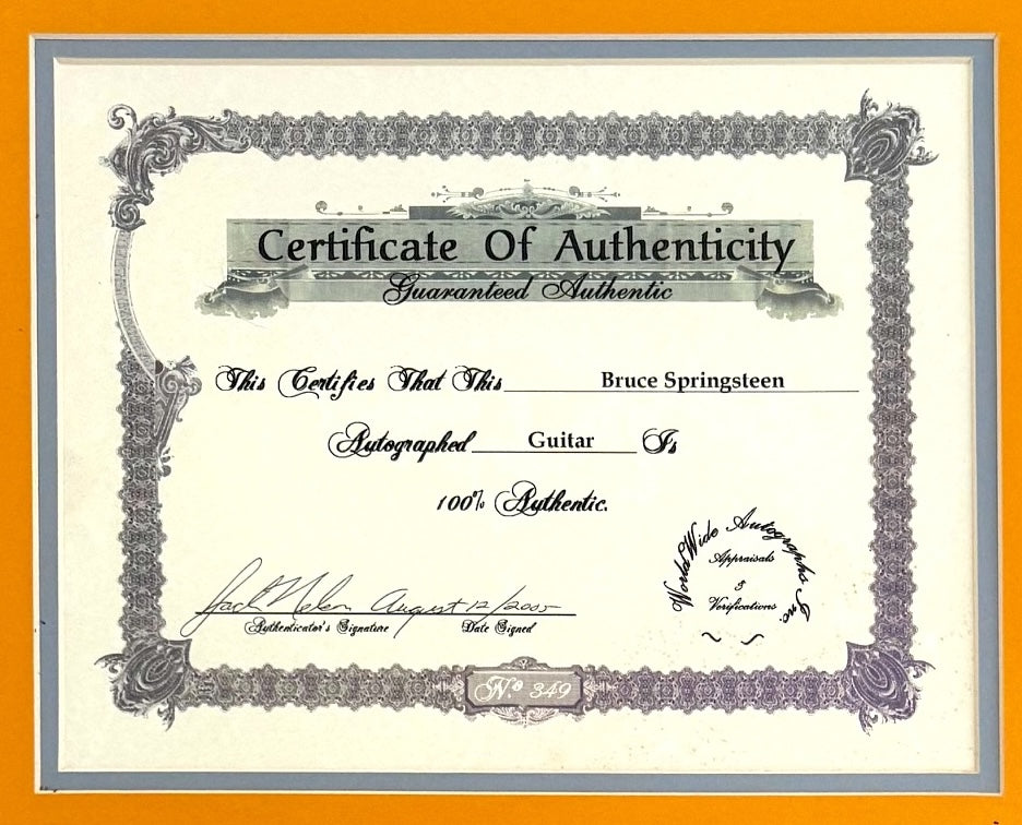 Bruce Springsteen Singer, Songwriter, Guitarist, Hand Signed Guitar & COA