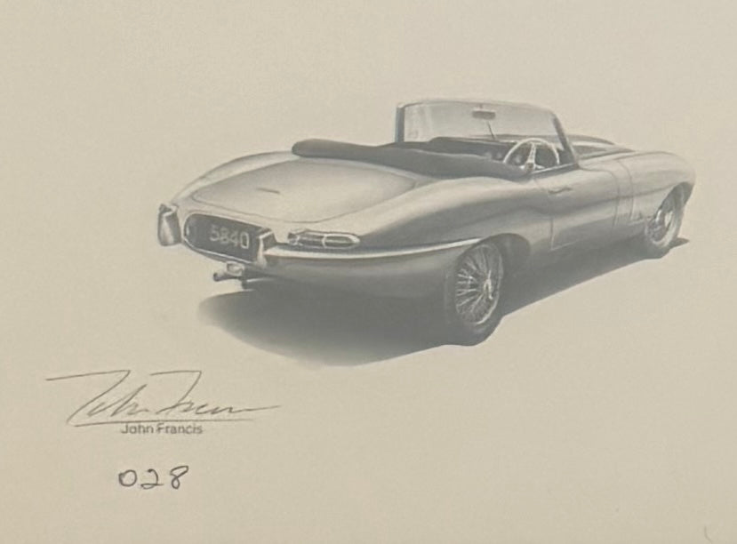Stirling Moss, Hand Signed Limited Edition Jaguar E-Type Drawing & COA