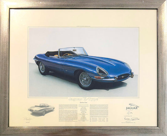 Stirling Moss, Hand Signed Limited Edition Jaguar E-Type Drawing & COA