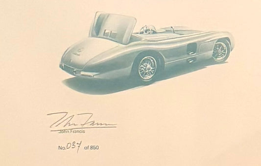 Stirling Moss, Hand Signed Limited Edition 1955 Mercedes Benz 300SLR Drawing & COA