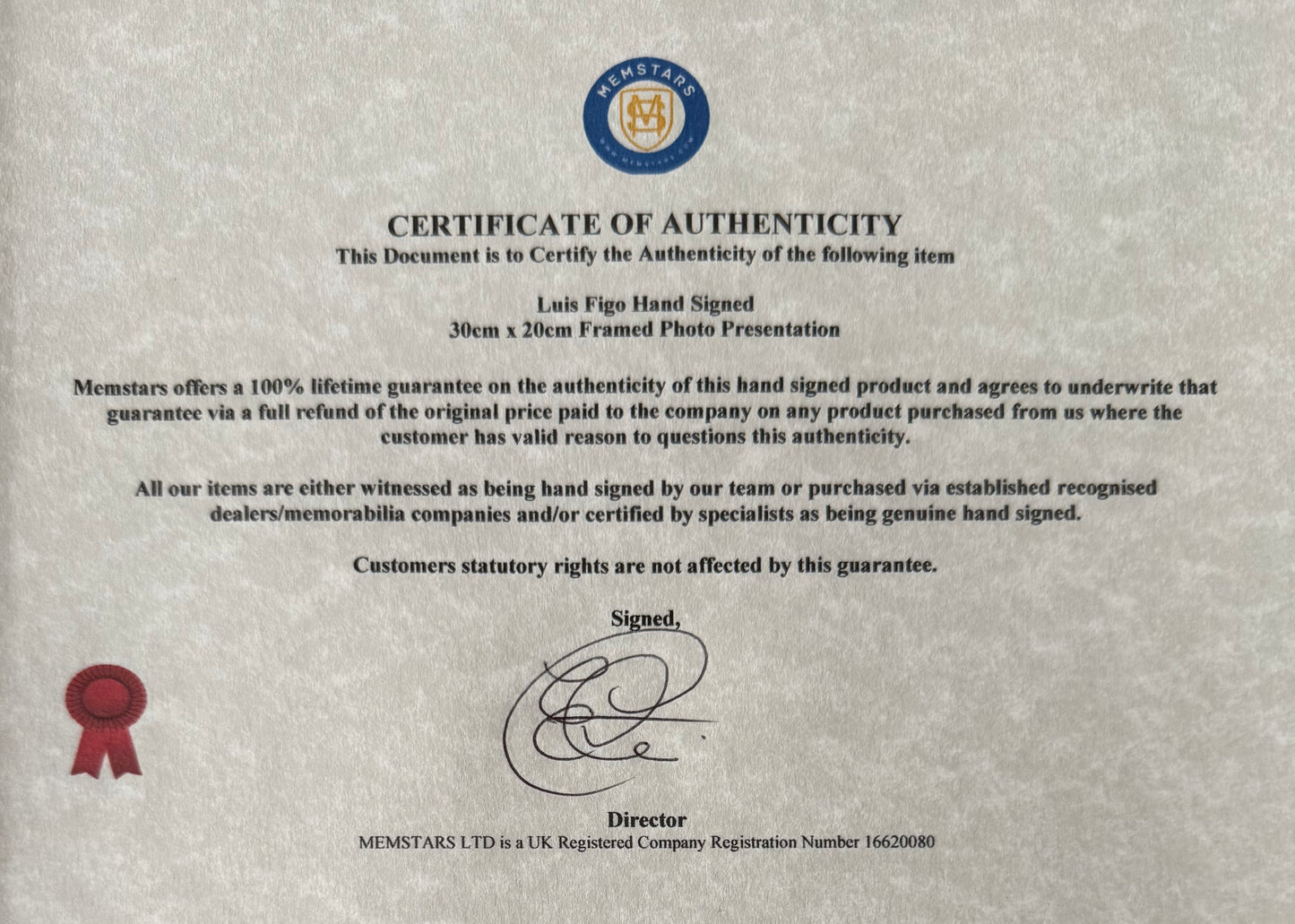 Luis Figo, Real Madrid, Barcelona, Portugal Legend, Hand Signed Photo & COA