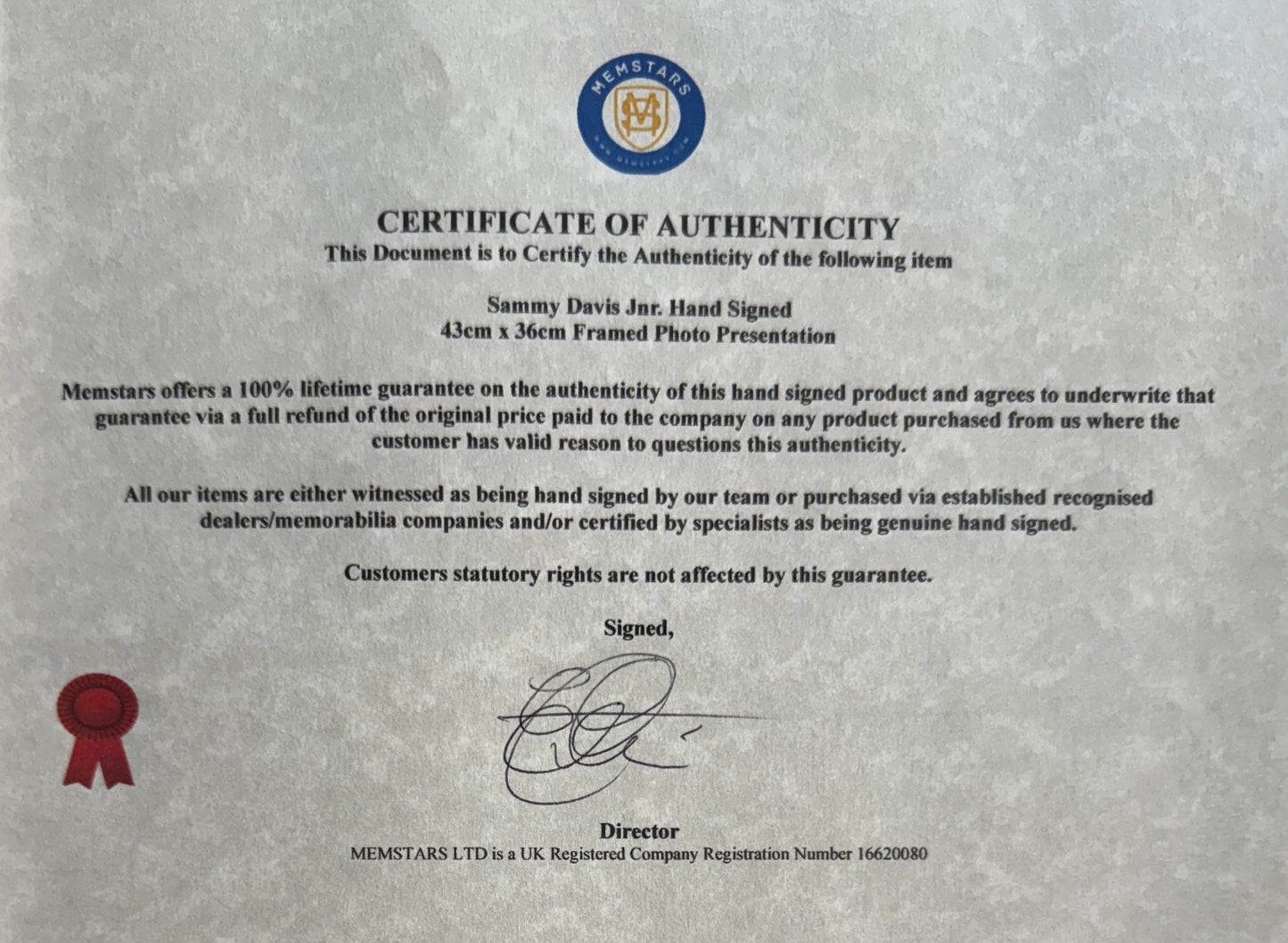 Sammy Davis Jr. Hand Signed Framed 43cm x 36cm Photo Presentation & COA