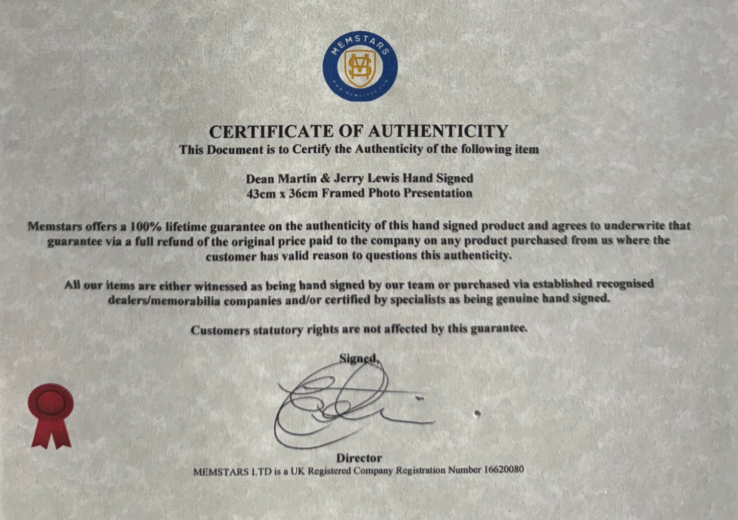 Dean Martin, Jerry Lewis, Guaranteed Hand Signed Framed Photo Presentation With COA