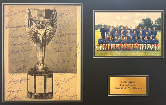 England 1966 SUPER RARE Full Squad (22) Hand Signed Photo Presentation & COA