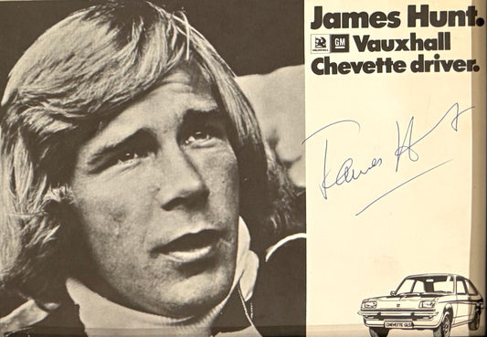 James Hunt, F1 McLaren World Champion Legend, Hand Signed Vauxhall Chevette Photocard & COA