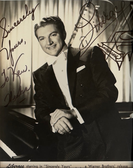 Liberace, Singer, Actor, Pianist, Hand Signed Framed 25cm x 20cm Photo COA