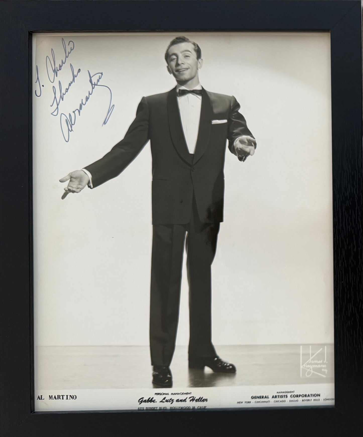 Al Martino Hand Signed Framed 25cm x 20cm Photo Presentation & COA